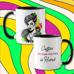 Coffee, because Adulting is Hard   Sarcastic Humou Mug