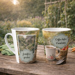 Coffee before gardening morning garden photo latte mug<br><div class="desc">Coffee before gardening,  personal morning garden photo latte mug.
Slow garden moment,  start the day in the garden.
Add your own photo,  name and text to personalize.</div>
