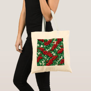 Coffee Berries and Beans Botanical Pattern Tote Bag