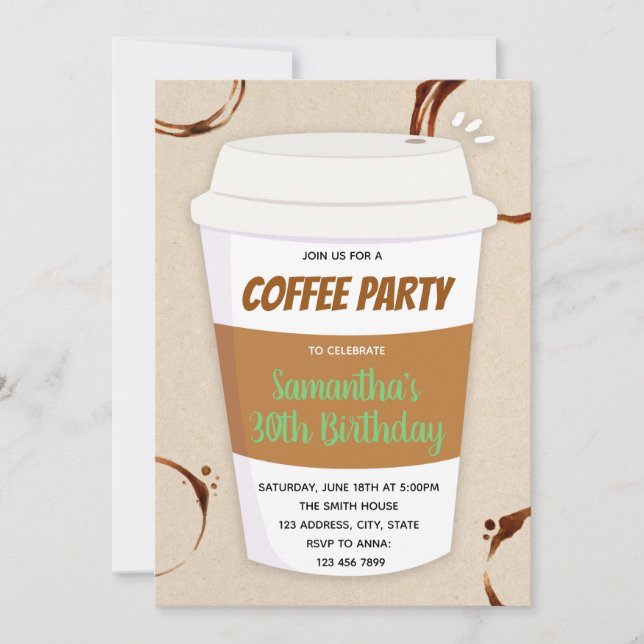 Coffee birthday party invitation (Front)