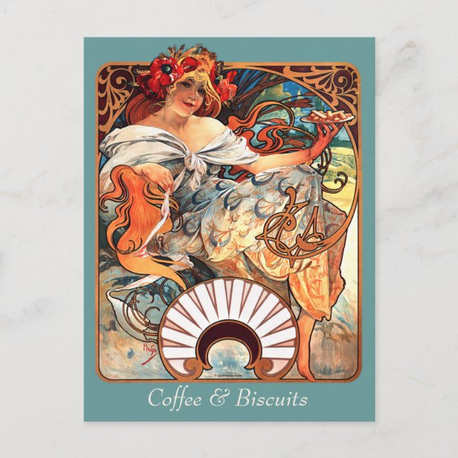 Coffee & Biscuits CC0411 Alphonse Mucha Postcard (Front)