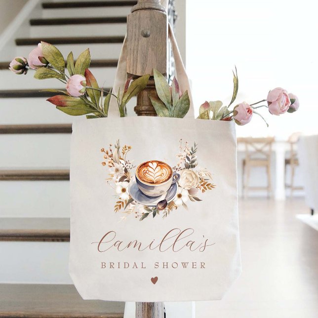 Coffee Boho Floral Bridal Shower  Tote Bag (Creator Uploaded)