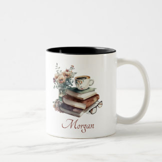 Coffee Boho Typography Floral Watercolor Two-Tone Coffee Mug