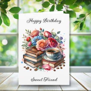 Coffee, Books and Flowers Personalised Birthday Card