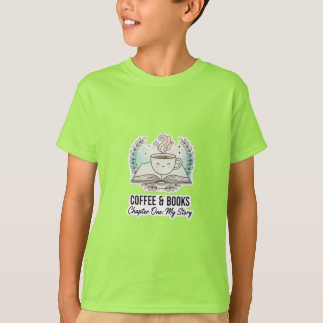 Coffee & Books Kids' T-Shirt | Cute Reading Lover  (Front)