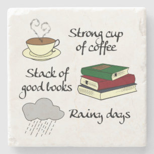 Coffee, Books & Rain Stone Coaster