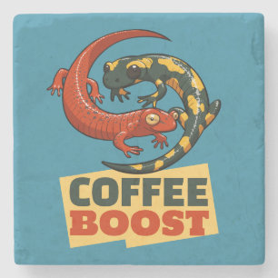 Coffee Boost Cute Red & Fire Salamanders Cartoon Stone Coaster