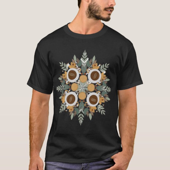 Coffee & Botanical Mandala: Artistic Coffee Lover' T-Shirt (Front)