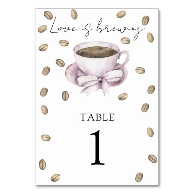 Coffee & bow bridal shower - wedding table number (Front)