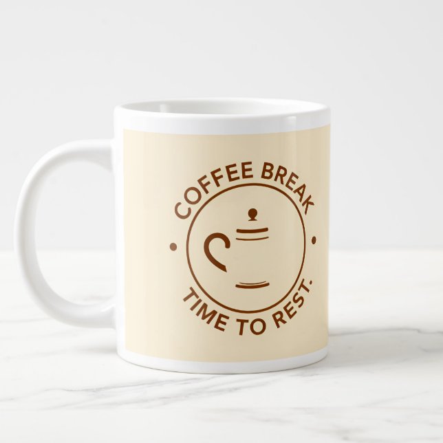 Coffee Break Logo on Beige Background Large Coffee Mug (Left)