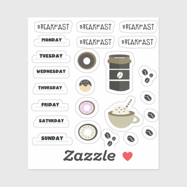 Coffee Breakfast Calender Planner Stickers (Sheet)
