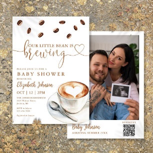 Coffee Brewing Baby Shower Photo QR Code Invitation