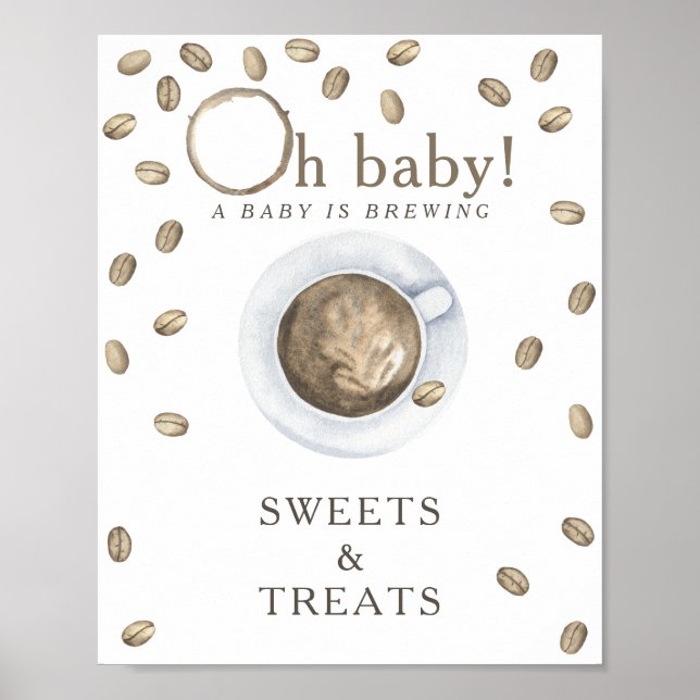 Coffee brewing baby shower SWEETS AND TREATS Poster (Front)