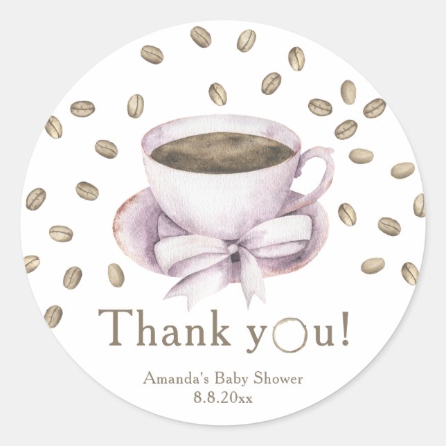 Coffee brewing Girl Baby shower Thank you  Classic Round Sticker (Front)