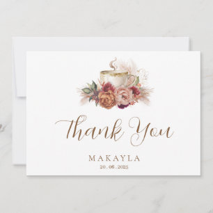 Coffee Bridal Shower Floral Boho Thank You Card