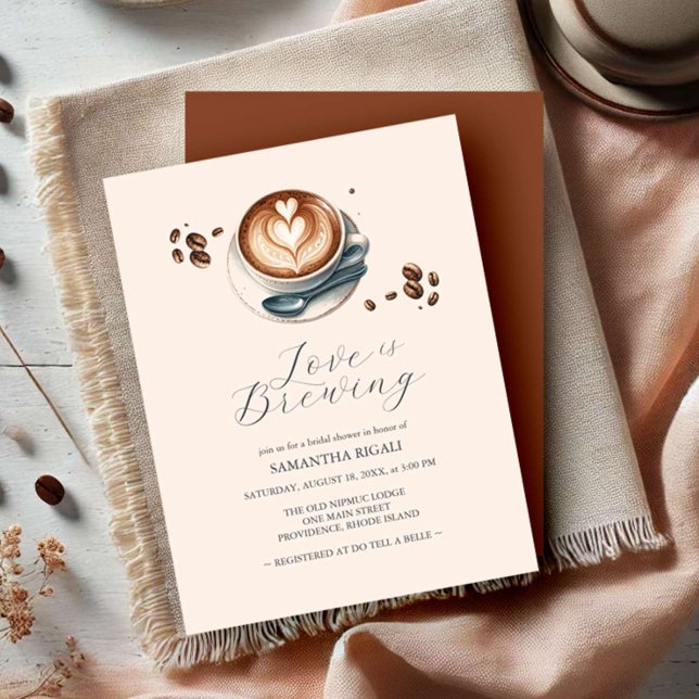 Coffee Bridal Shower Invitations Love Is Brewing (Fall bridal shower invitations love is brewing coffee theme hand drawn watercolor art DoTellABelle)