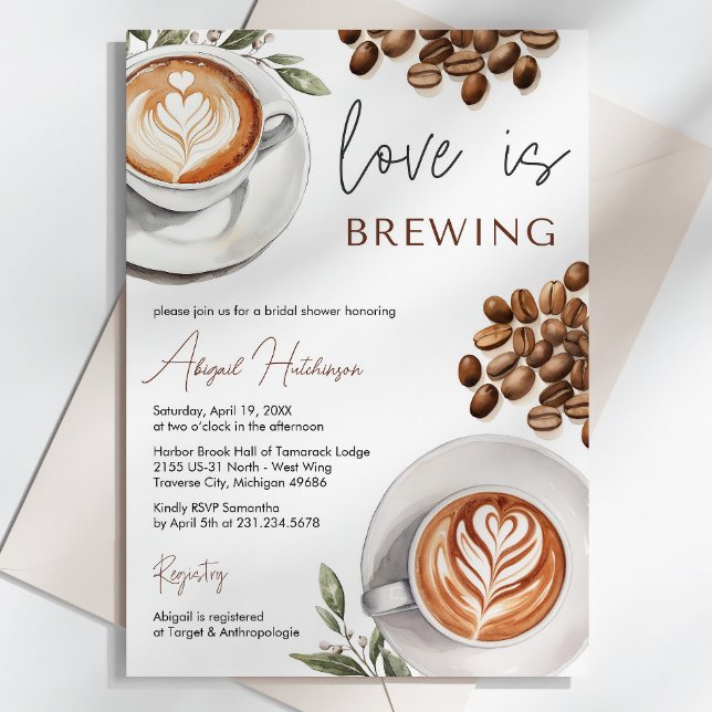 Coffee Bridal Shower - Love is Brewing Invitation (Coffee Bridal Shower - Love is Brewing Bridal Shower Invitation)