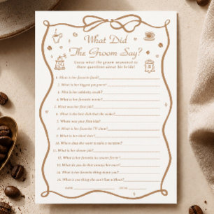 Coffee Bridal Shower What Did the Groom Say Game  Invitation