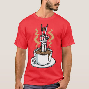 Coffee Brings Me Peace Funny Coffee Skeleton Hand T-Shirt