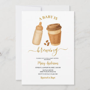 Coffee Brown A Baby Is Brewing Modern Baby Shower Invitation