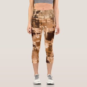 Coffee Brown Abstract Trendy Capri Leggings