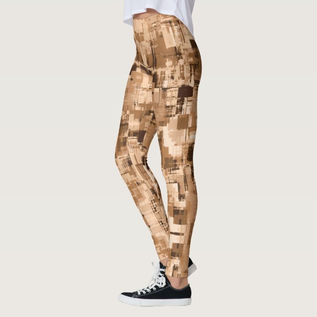 Coffee Brown Abstract Trendy Leggings (Left)