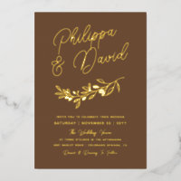 Coffee Brown Berry Branch Names In Script Wedding