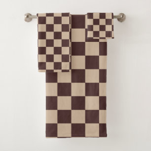 Coffee Brown Chequerboard Bath Towel Set