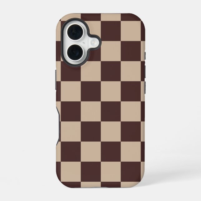 Coffee Brown Chequerboard iPhone 16 Case (Back)