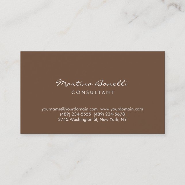 Coffee Brown Colour Minimalist Script Business Car Card (Front)