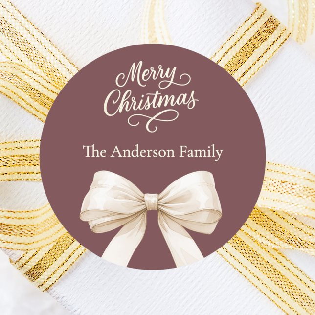 Coffee brown cream bow Christmas Classic Round Sticker (Creator Uploaded)