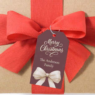 Coffee brown cream bow Christmas Gift Tags