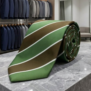 Coffee Brown, Crocodile Green And Sage Stripes Tie