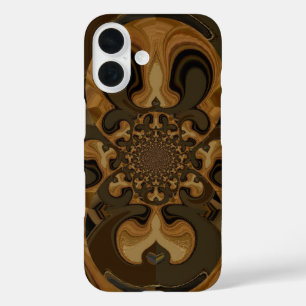 Coffee Brown Fluid Kaleidoscope Art Print iPhone 16 Case