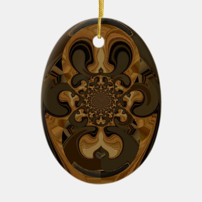 Coffee Brown Fluid Kaleidoscope Art Print Ceramic Tree Decoration (Front)