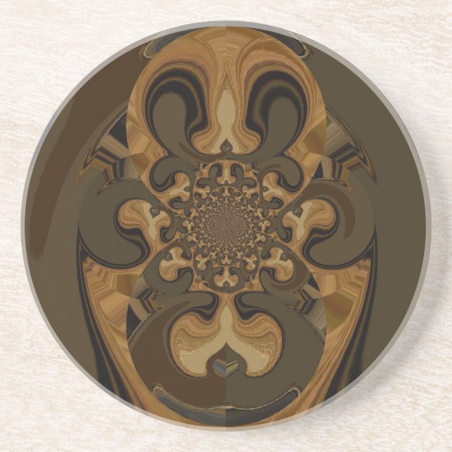 Coffee Brown Fluid Kaleidoscope Art Print Coaster (Front)