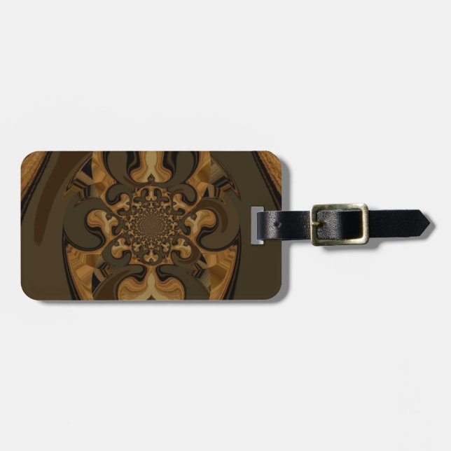 Coffee Brown Fluid Kaleidoscope Art Print Luggage Tag (Front Horizontal)