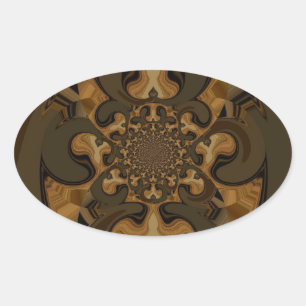 Coffee Brown Fluid Kaleidoscope Art Print Oval Sticker