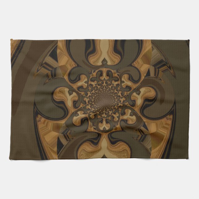 Coffee Brown Fluid Kaleidoscope Art Print Tea Towel (Horizontal)