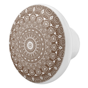 Coffee Brown Mandala Symmetry Pattern Ceramic Knob
