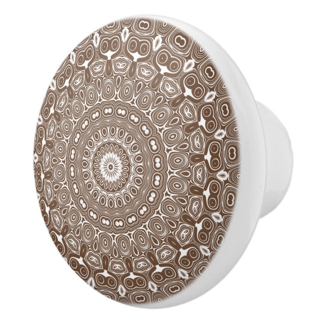 Coffee Brown Mandala Symmetry Pattern Ceramic Knob (Right)