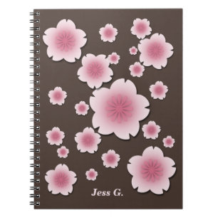Coffee Brown Pink Cherry Blossoms Custom Notebook