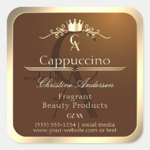 Coffee Brown Product Label Gold Frame and Monogram