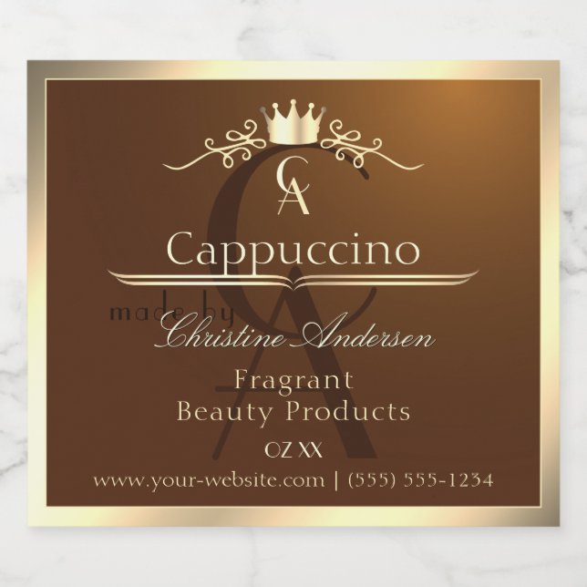 Coffee Brown Product Label Gold Frame and Monogram (Single Label)