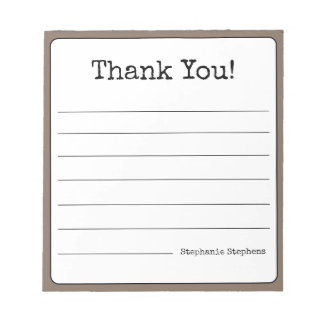 Coffee Brown Retro Thank You Your Name Lined Notepad