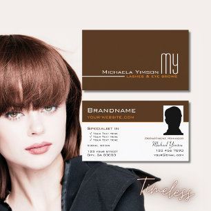 Coffee Brown White with Monogram and Photo Business Card