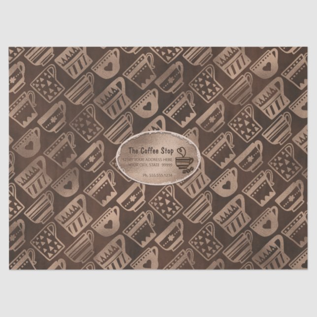 Coffee Business Mugs n Cups Brown Personalised Tissue Paper (Front)