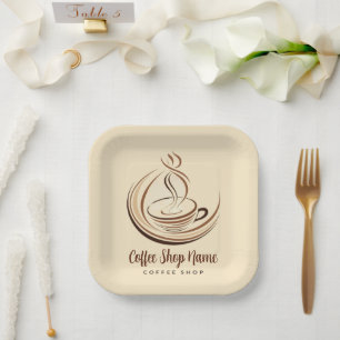 Coffee Business vintage cafe espresso shop Paper Plate