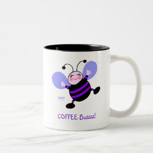 Coffee Buzz Cute Cartoon Purple Bee Work Addict Two-Tone Coffee Mug