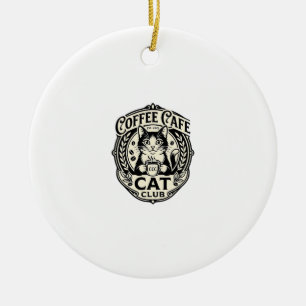 Coffee Cafe Cat Funny Cat Graphic - Coffee Cafe Ca Ceramic Tree Decoration